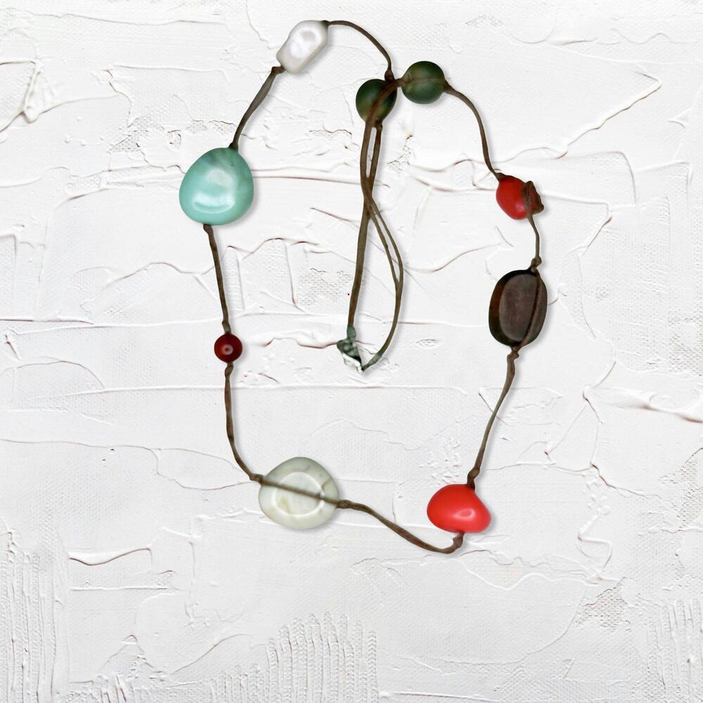 6623. Brown Plastic Boho Necklace Handmade